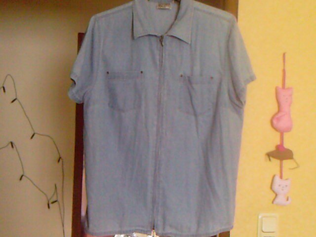 Jeansbluse halbarm Reissverschluss Gr.50