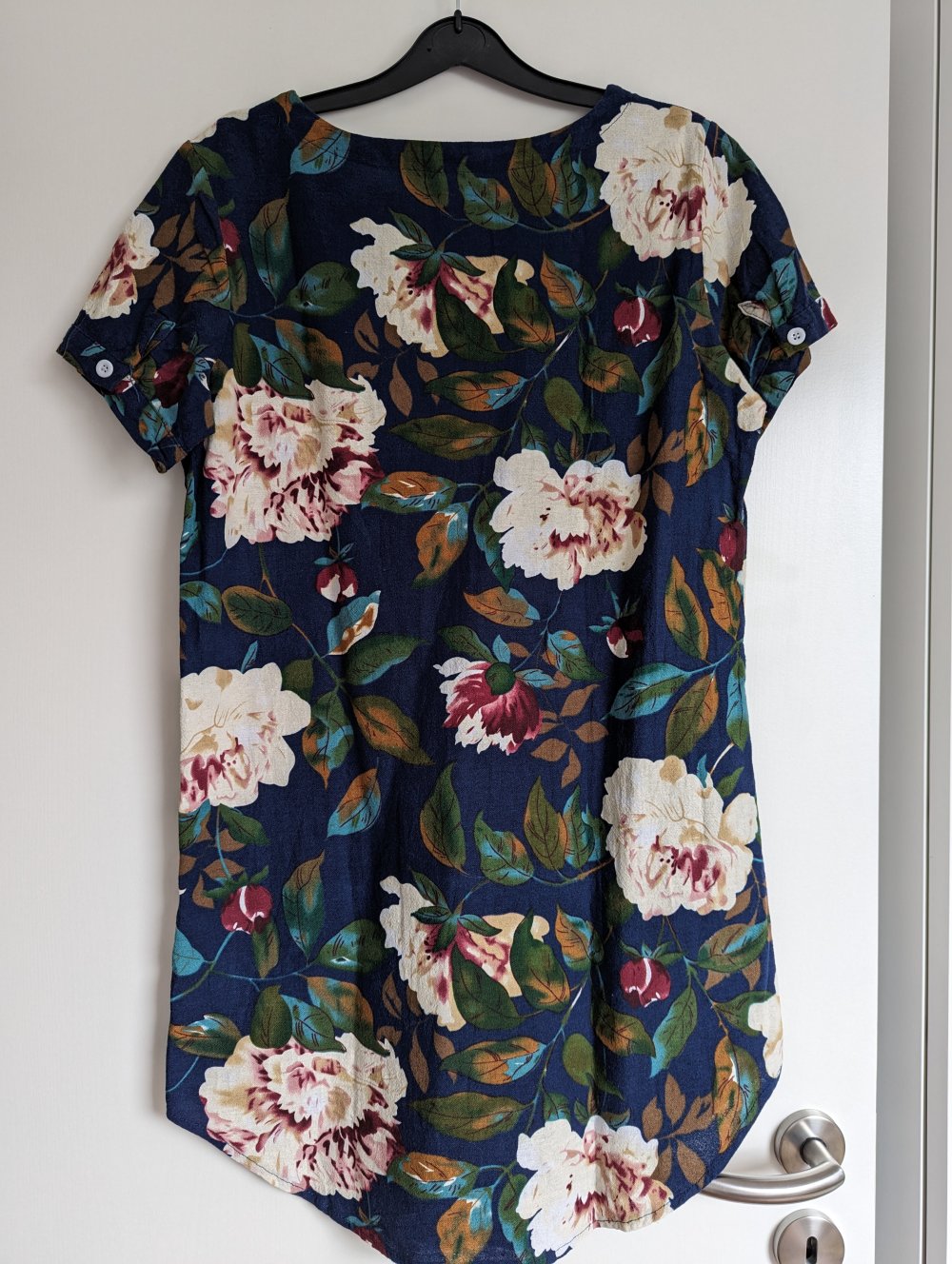 Kleid Leinen mit Blumenprint dunkelblau 