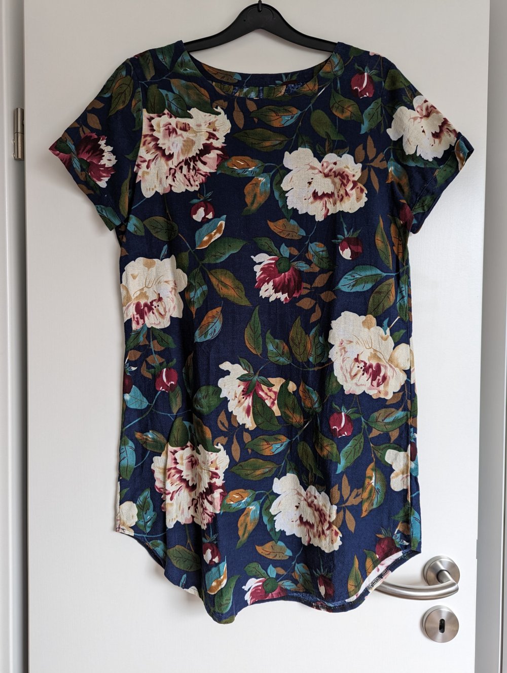 Kleid Leinen mit Blumenprint dunkelblau 