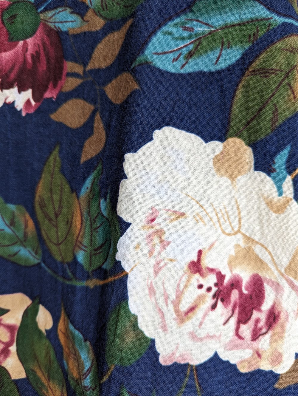 Kleid Leinen mit Blumenprint dunkelblau 