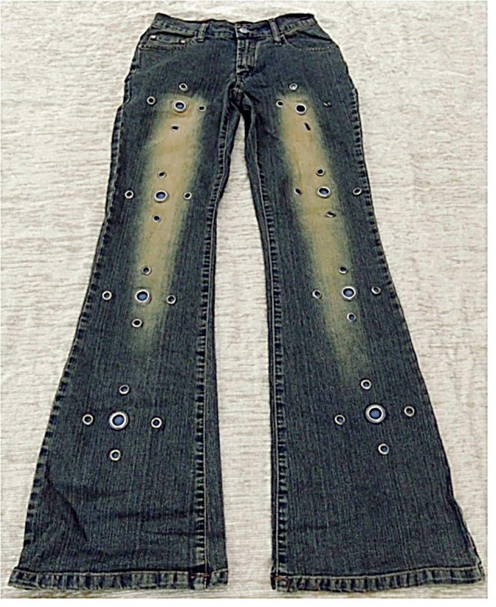 Jeans-Hose Kong Qian , mit Ösenlöchern und Stretchbund , blau , Größe S 