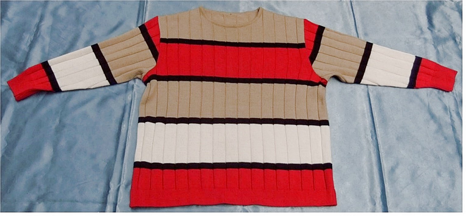 Damen-Pullover - Größe 44 - rot-braun-weiß gestreift