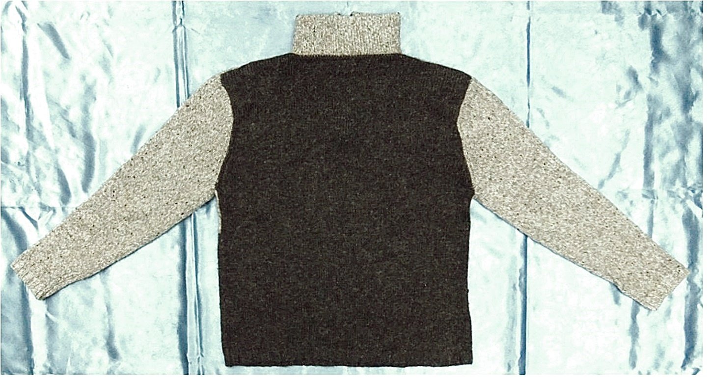 Rollkragen-Pullover , von Country Line - Gr.46 - Mit Häuser / Blüten Motiv - hellgräulichbräunlich / dunkelgräulichbräunlich