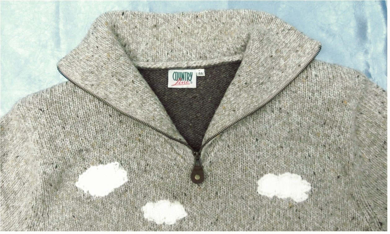 Rollkragen-Pullover , von Country Line - Gr.46 - Mit Häuser / Blüten Motiv - hellgräulichbräunlich / dunkelgräulichbräunlich