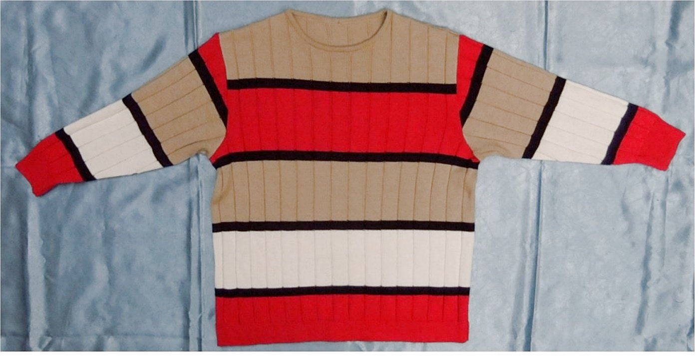 Damen-Pullover - Größe 44 - rot-braun-weiß gestreift