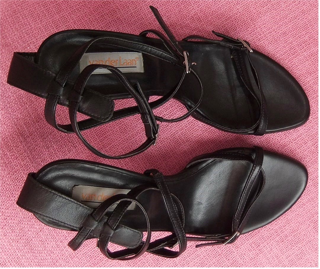 Van der Laan Riemchen-Pumps - schwarz Größe 40 - ca. 8 cm hohen Pfennigabsatz in Metalloptik