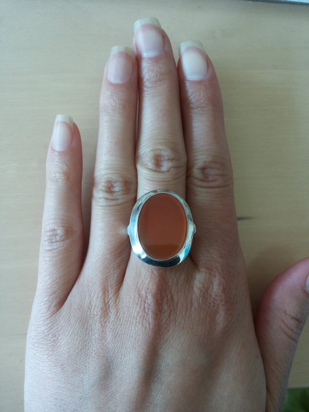 Ring 830er Silber mit orangenem Stein, Boho Hippie vintage
