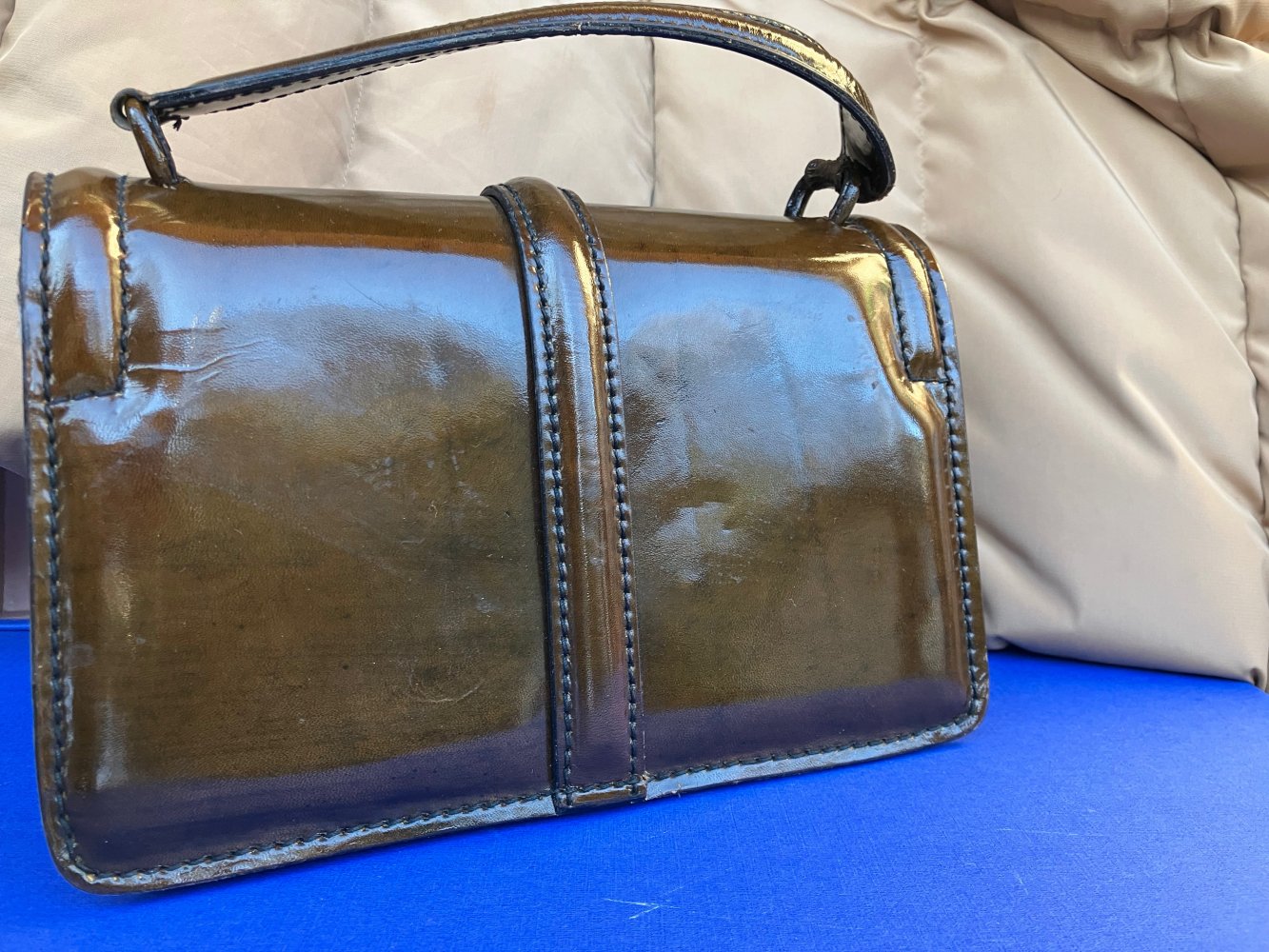 Lackhandtasche dunkelbraun, VINTAGE, Leder, kostbare Tasche, edel