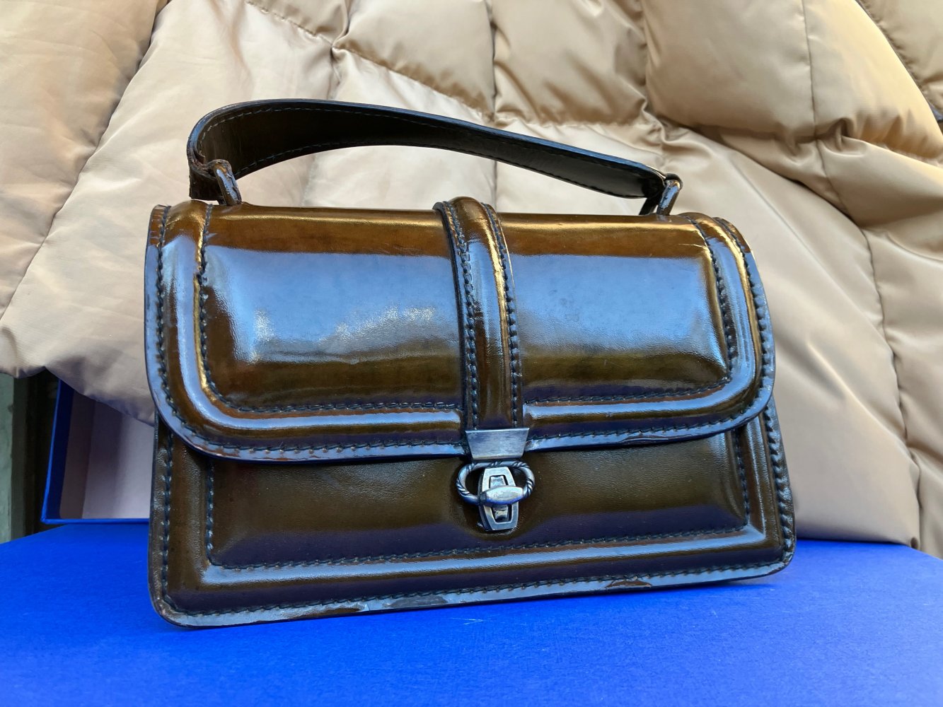 Lackhandtasche dunkelbraun, VINTAGE, Leder, kostbare Tasche, edel