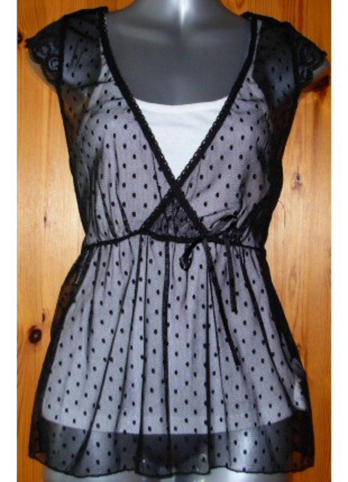 H&M Oberteil Netzbluse Bluse Netzoberteil Spitze schwarz Gothic Gr. S