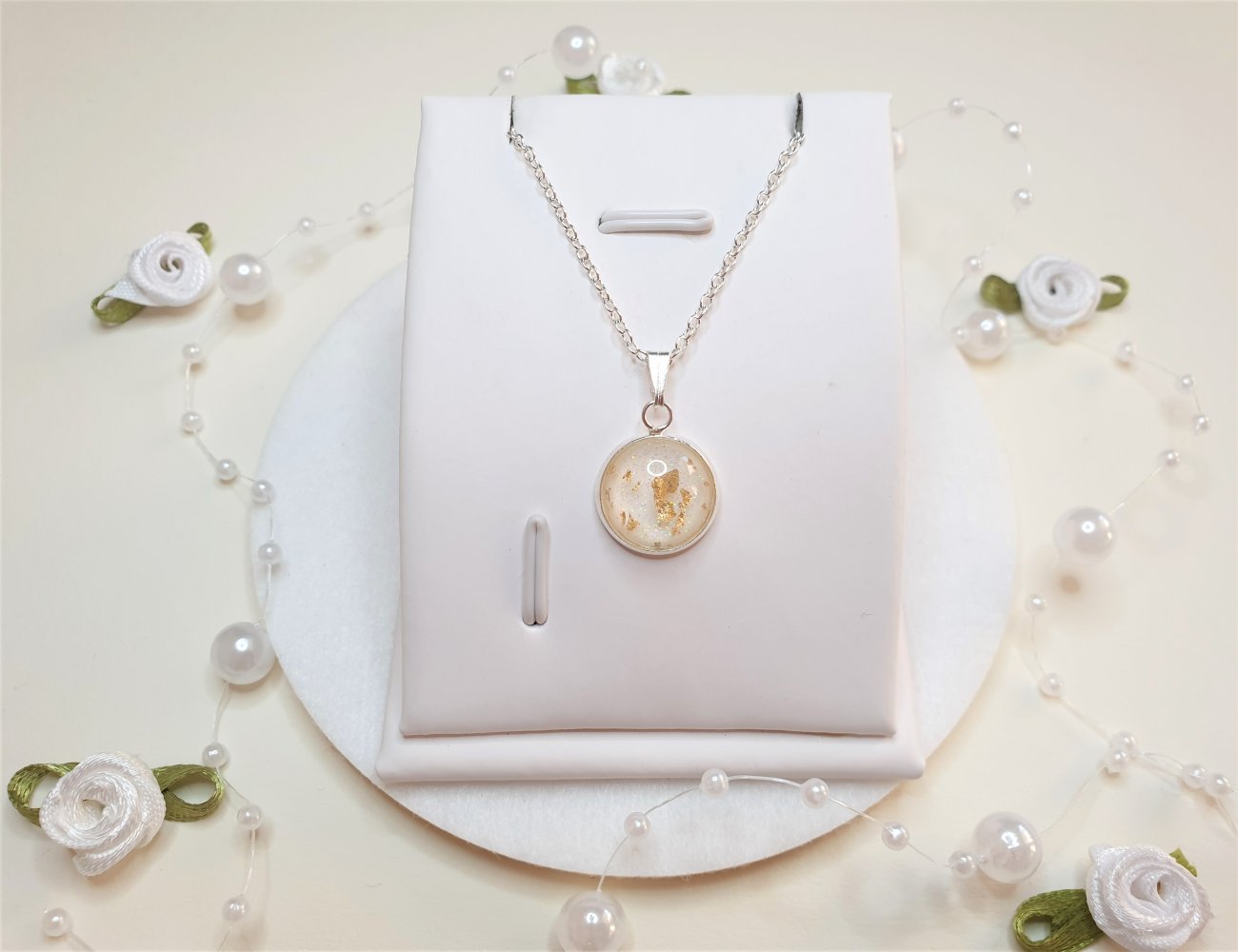 Wunderschöne silberne Halskette mit Blattgold (Echtgold 18Karat) und Glitzer 