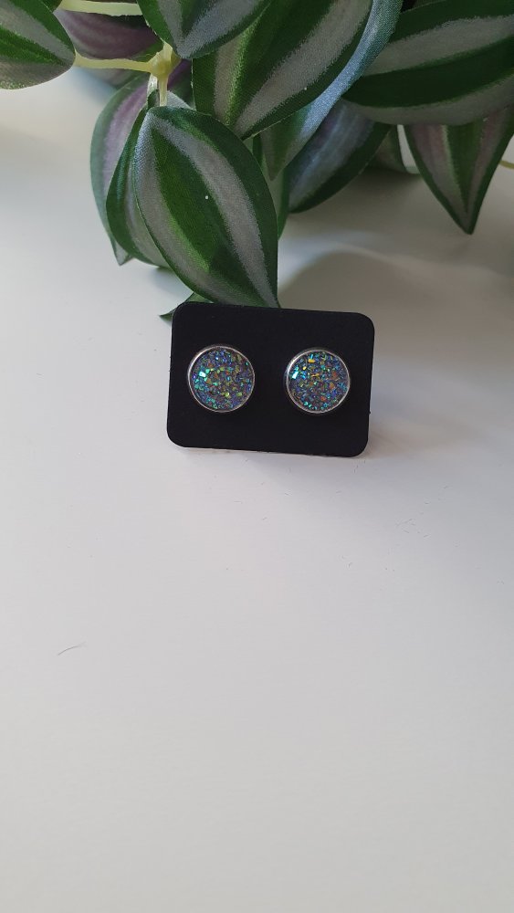 Glitzernde Ohrstecker mit silberner Basis  