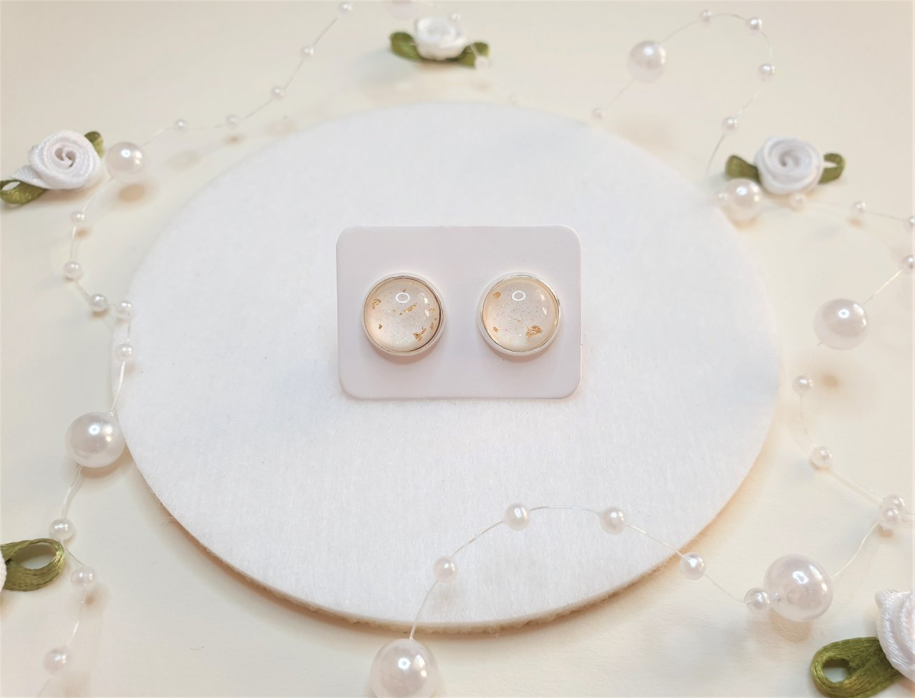 Wunderschöne silberne Ohrstecker mit Blattgold (Echtgold 18Karat) und Glitzer 
