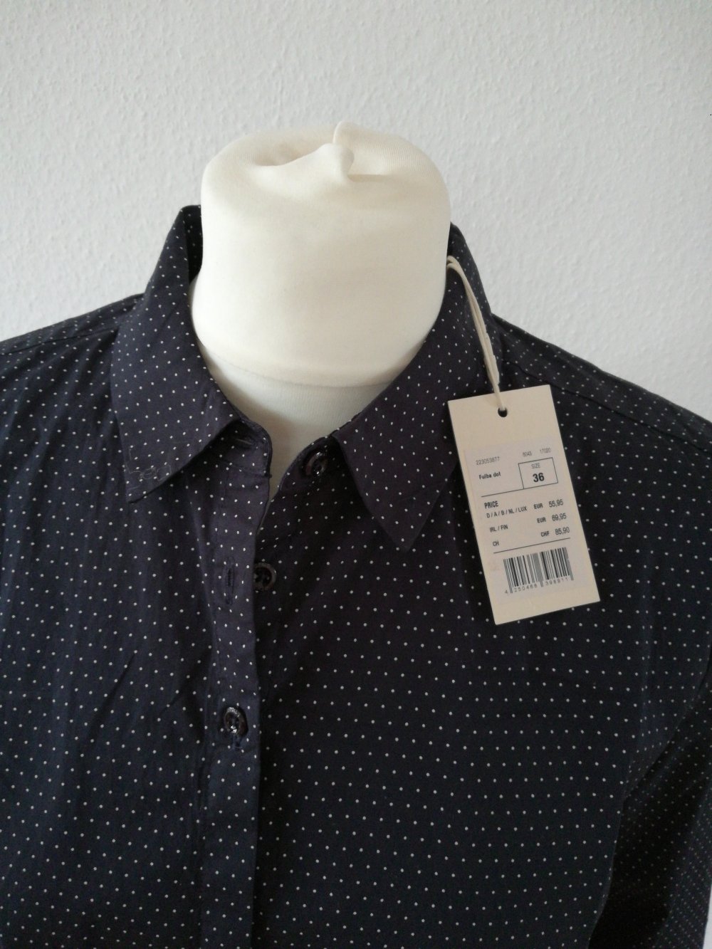 Opus Damen Langarm Bluse neu Gr. 36 S dunkelblau gepunktet klassisch mit Kragen Blusenhemd