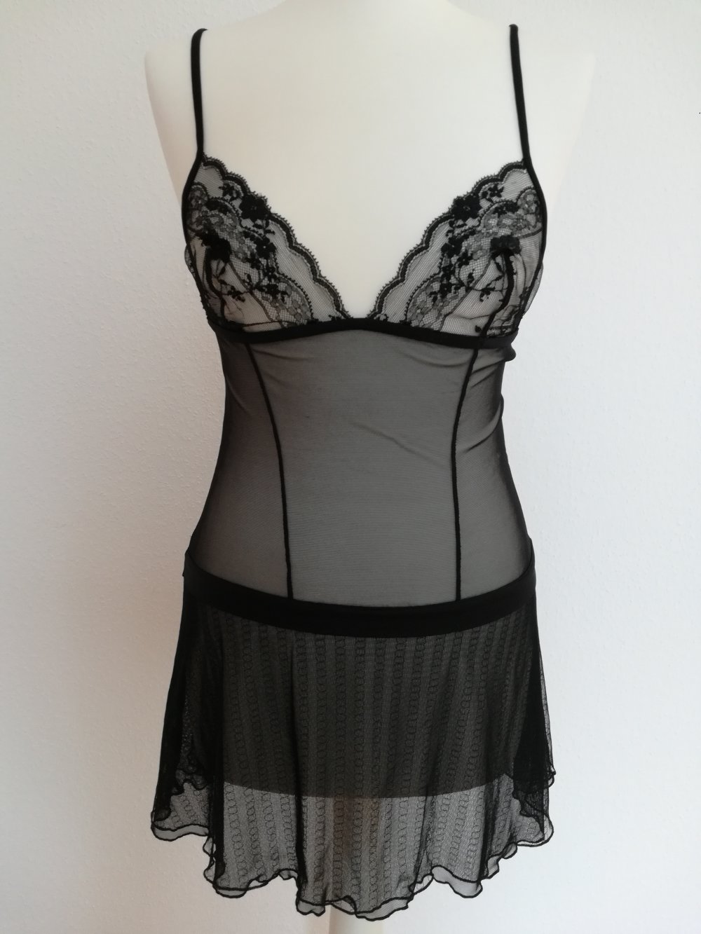 La Perla Negligee 75B schwarz mit Spitze 
