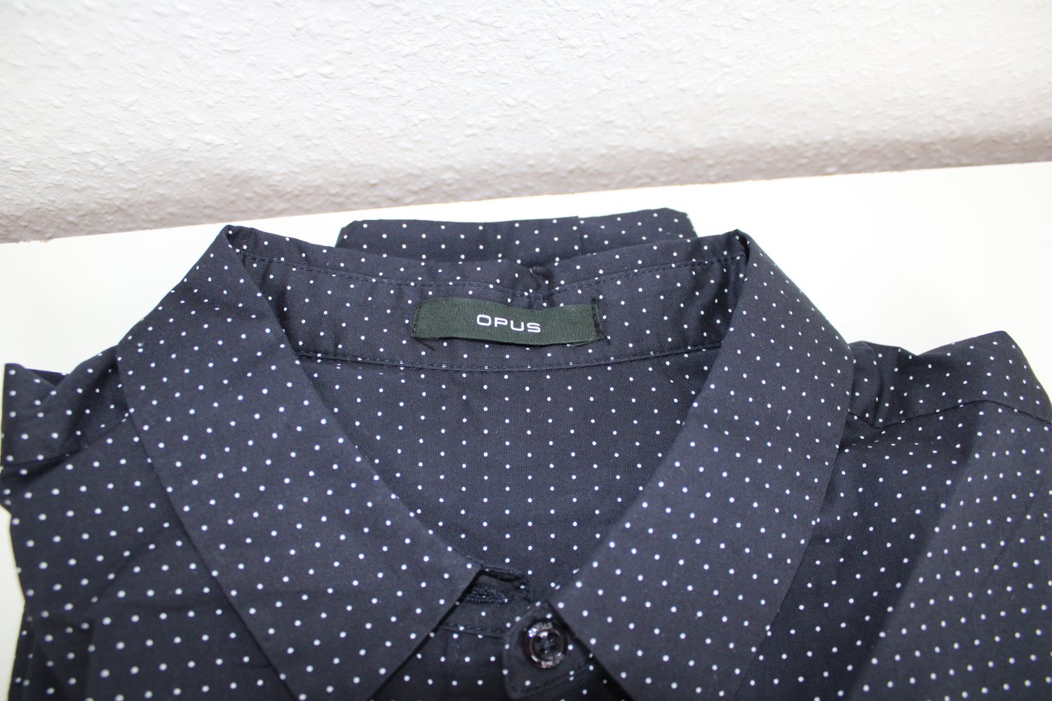 Opus Damen Langarm Bluse neu Gr. 36 S dunkelblau gepunktet klassisch mit Kragen Blusenhemd