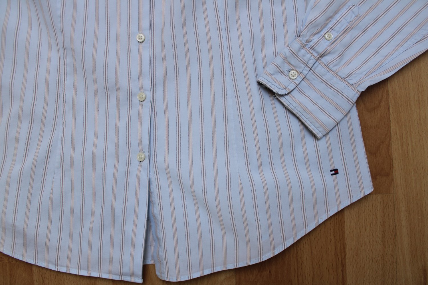 Tommy Hilfiger Damen Bluse Hemd Gr. 10 / 40 hellblau gestreift klassisch 