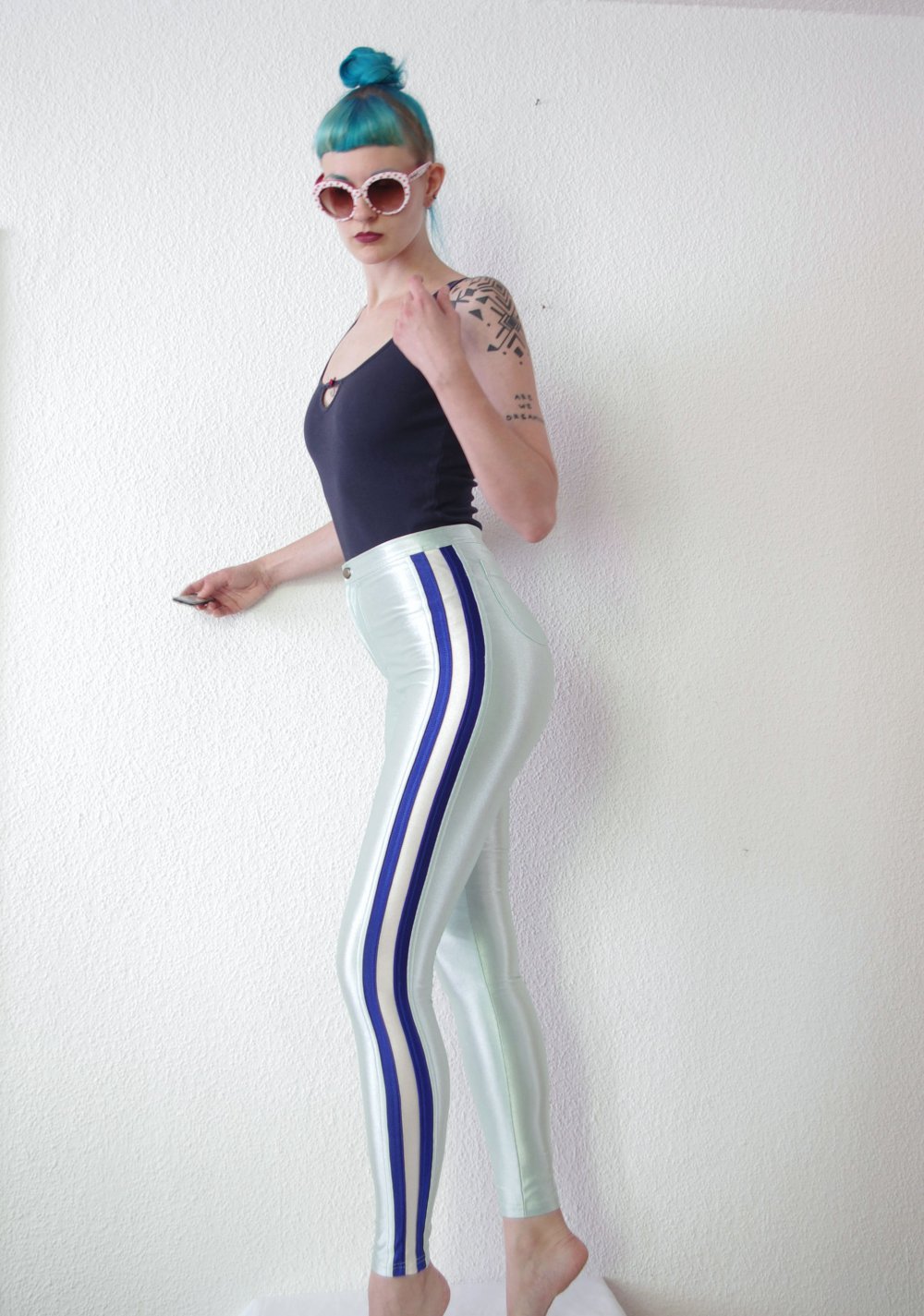 Mintfarbene American Apparel Disco Pants (NP:98€) Gr. M S shiny Streifen Trackpants Leggings 80er