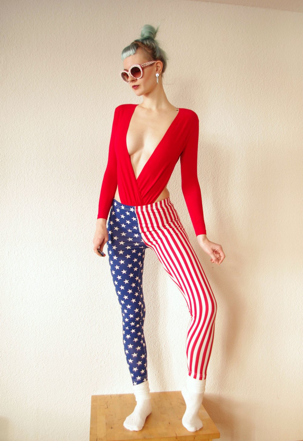 American Apparel USA Leggings Gr. L M Stars & Stripes blau rot weiß