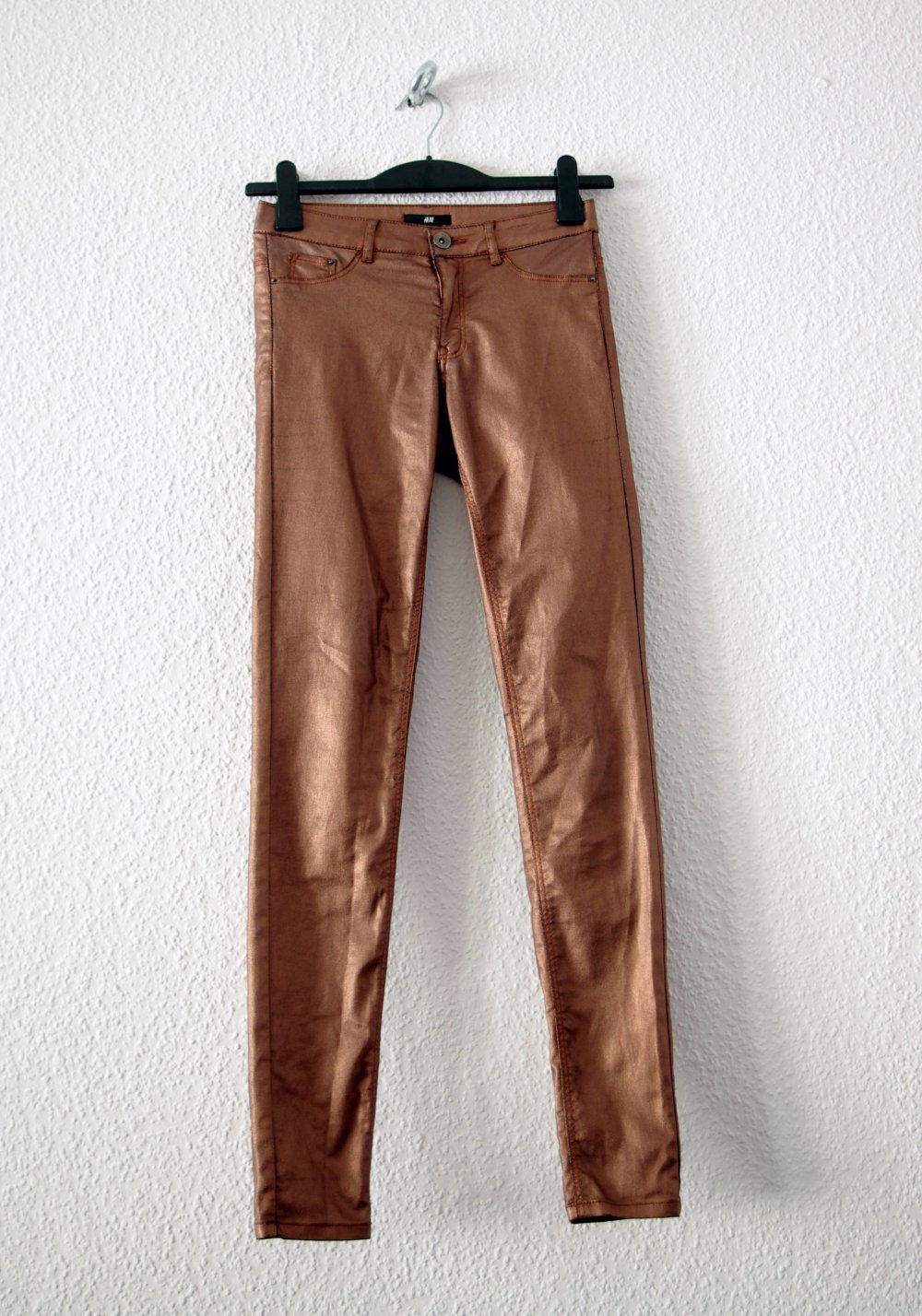 Shiny metallic distressed Jeggings Gr. 34 XS bronze kupfer Leggings 80er Stretchjeans