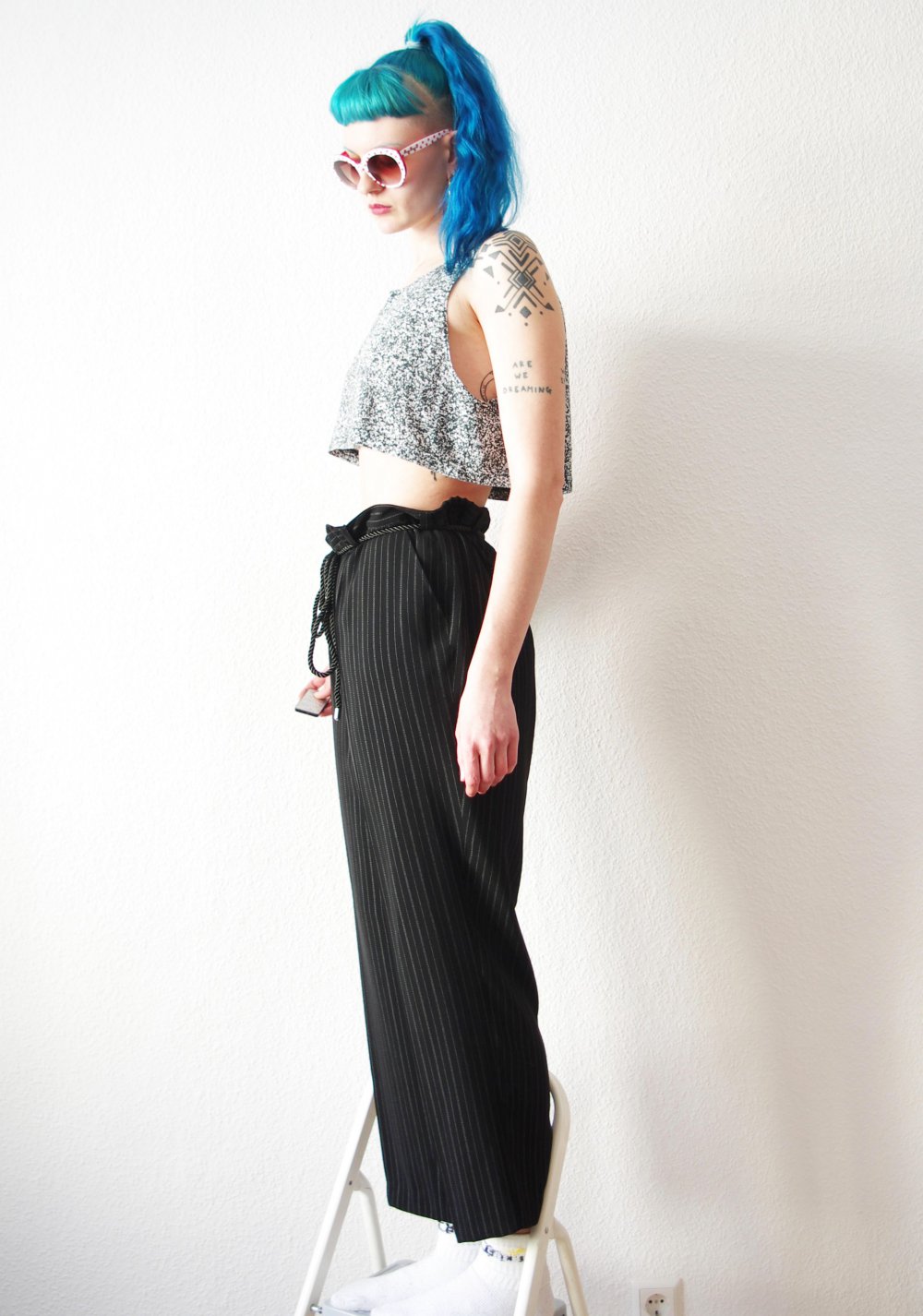 Gestreifte oversized highwaist Hose Gr. M 38 48 Festival Technobarbie Capsule y2k