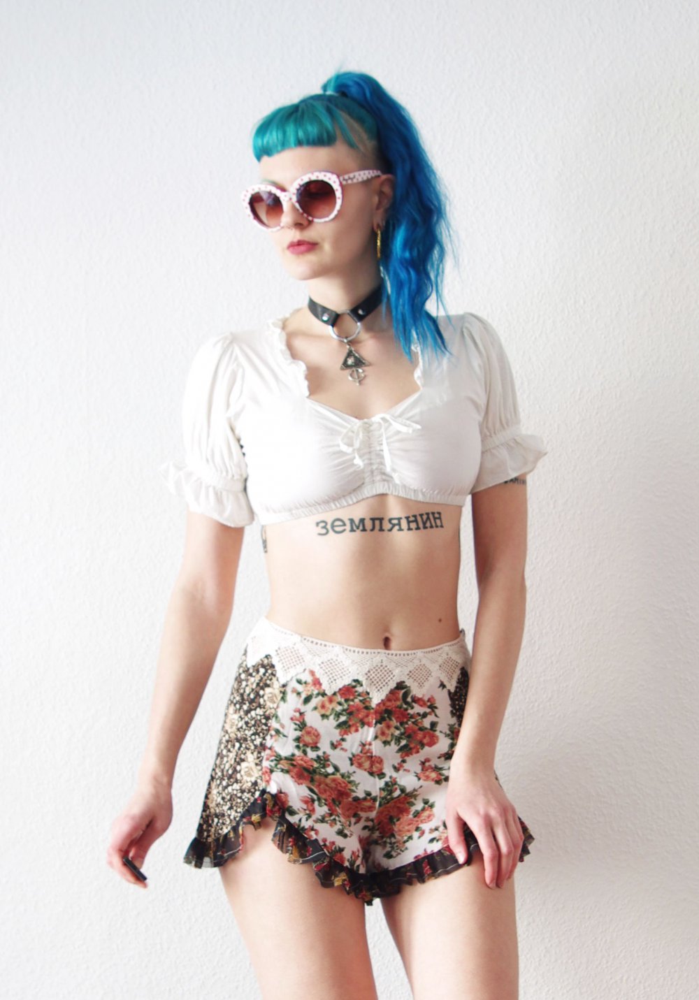 Free People Steampunk Shorts Gr. XS S M Print oversized Datenight Technoelfe shabby chic