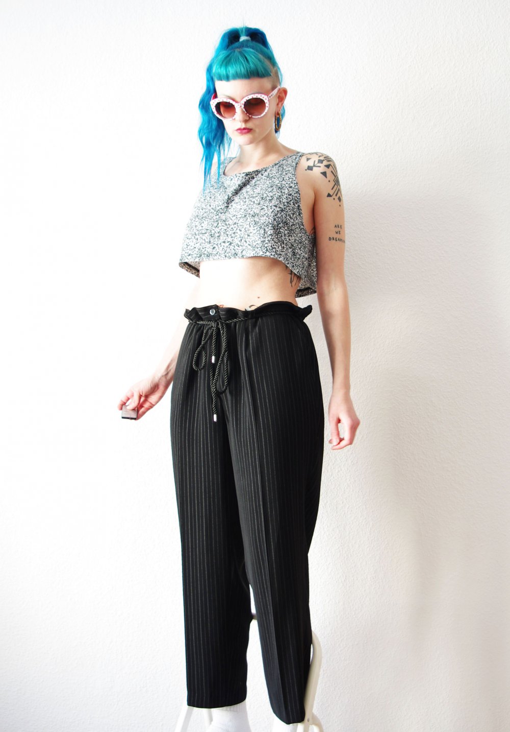 Gestreifte oversized highwaist Hose Gr. M 38 48 Festival Technobarbie Capsule y2k
