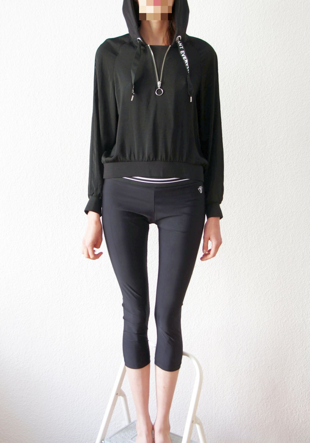 Shiny 3/4 Leggings Gr. S M 38 schwarz weiß Print Running Tights Technobarbie Festival