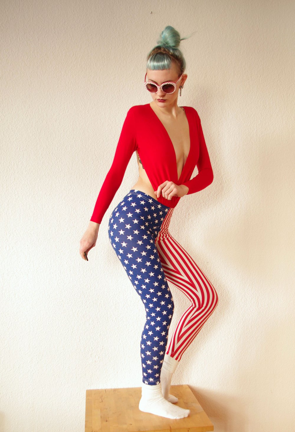 American Apparel USA Leggings Gr. L M Stars & Stripes blau rot weiß