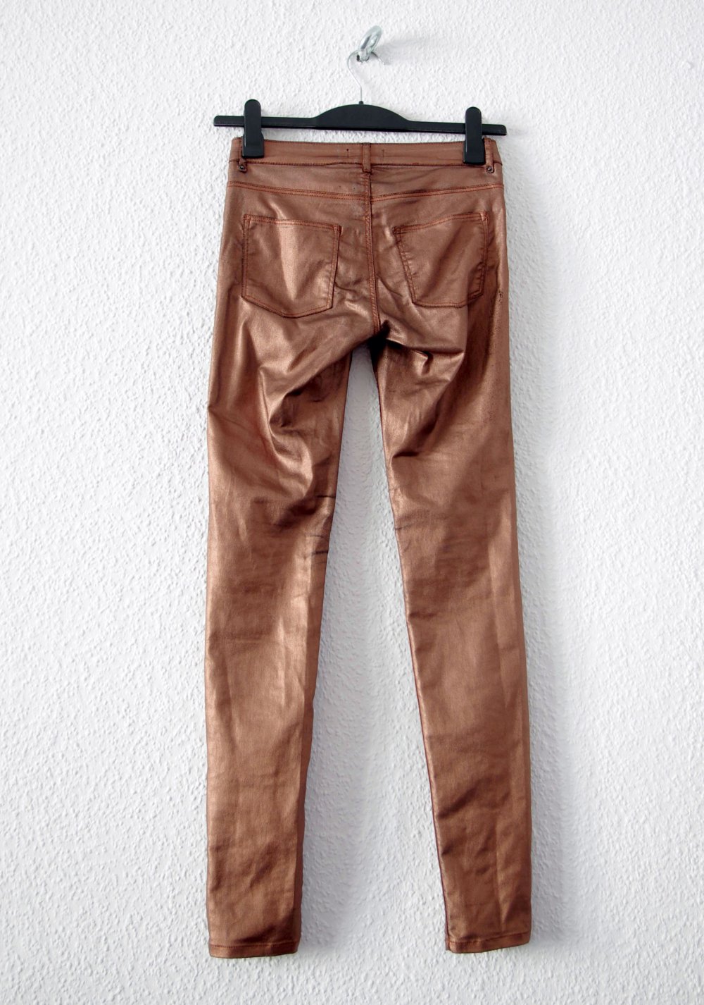 Shiny metallic distressed Jeggings Gr. 34 XS bronze kupfer Leggings 80er Stretchjeans