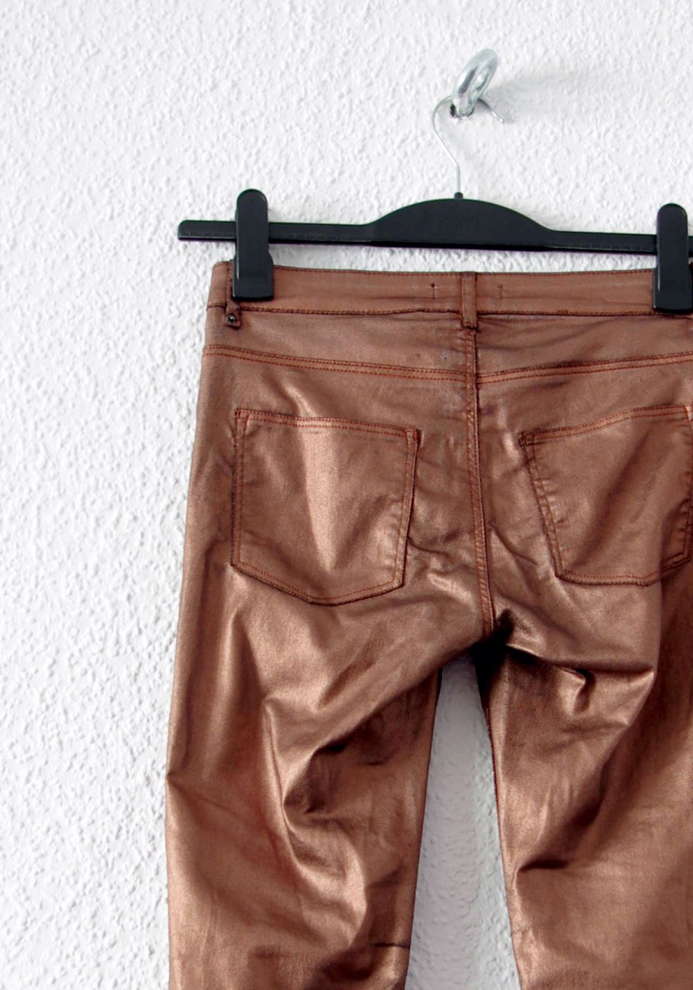 Shiny metallic distressed Jeggings Gr. 34 XS bronze kupfer Leggings 80er Stretchjeans