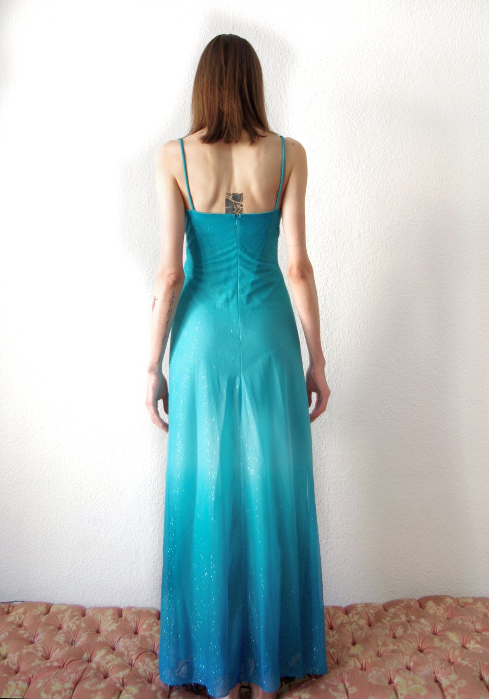 Wunderschönes drapiertes Meerjungfrauen Abendkleid Gr. S M 36 38 Mesh Organza shiny glitzernd