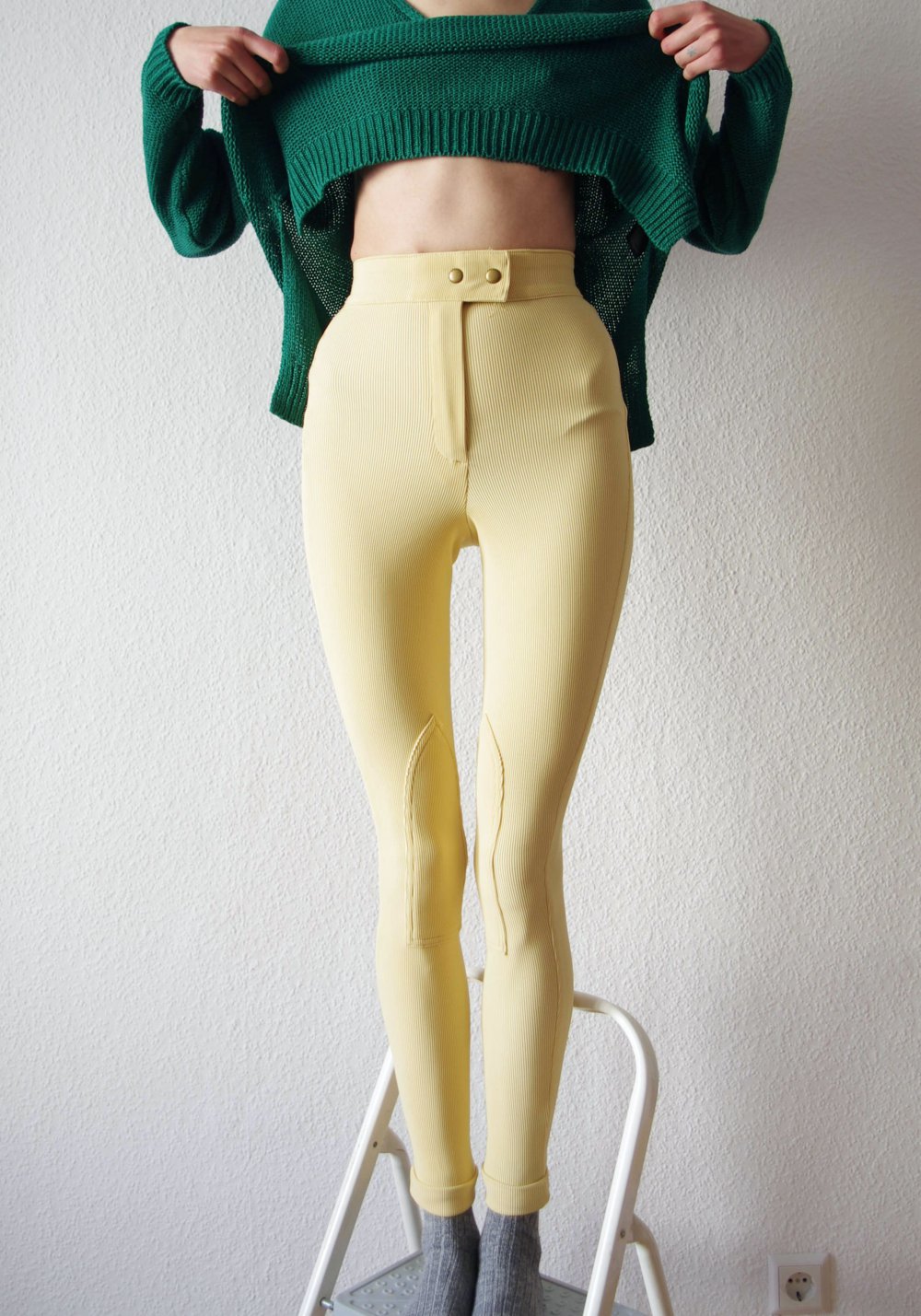 Pastellgelbe American Apparel Ridingpants Gr. XS S Technobarbie Rave Leggings y2k 90er