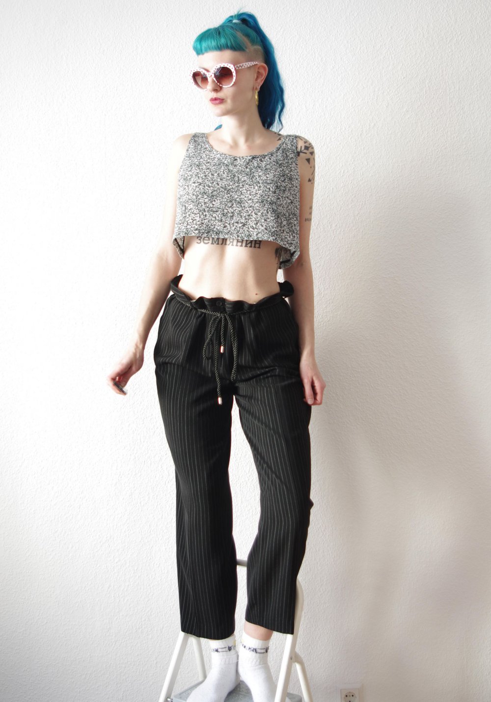 Gestreifte oversized highwaist Hose Gr. M 38 48 Festival Technobarbie Capsule y2k