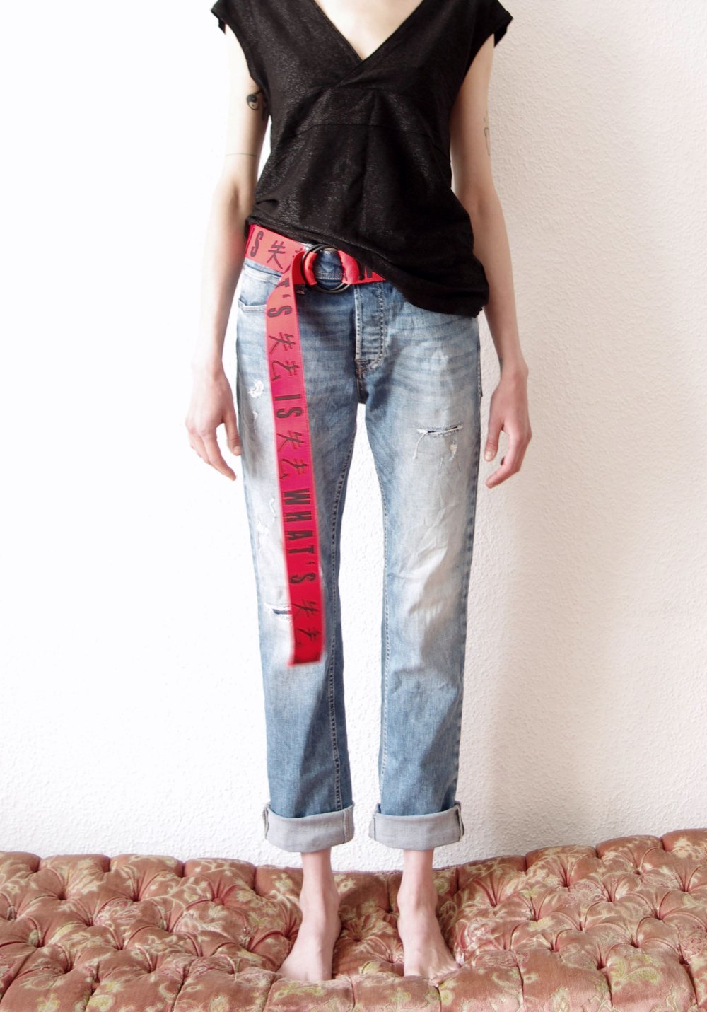 Oversized Exfreund-Jeans Gr. 28/32 S M ripped destroyed Technobarbie Festival Grunge