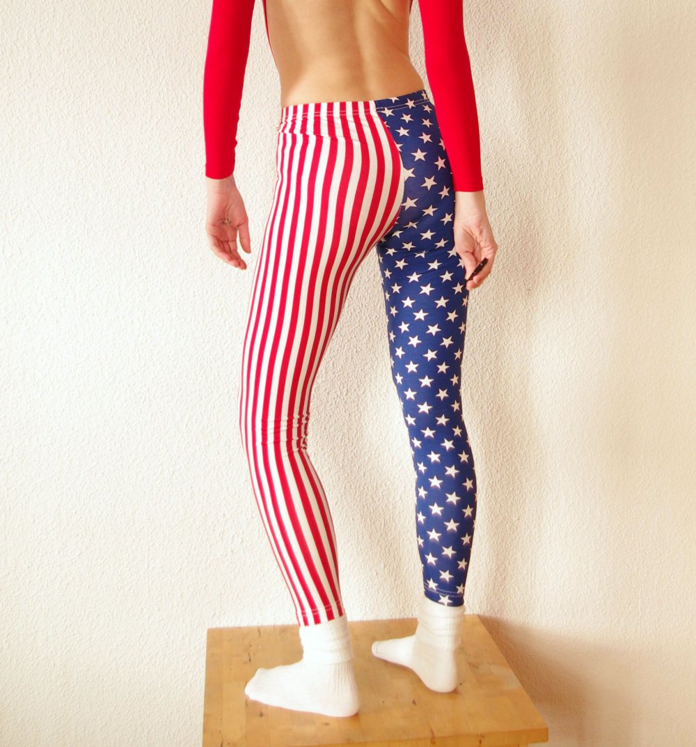 American Apparel USA Leggings Gr. L M Stars & Stripes blau rot weiß