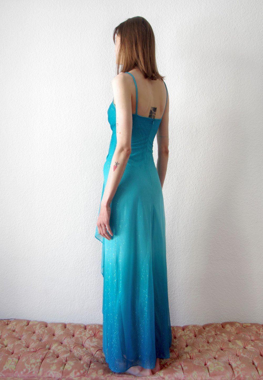 Wunderschönes drapiertes Meerjungfrauen Abendkleid Gr. S M 36 38 Mesh Organza shiny glitzernd