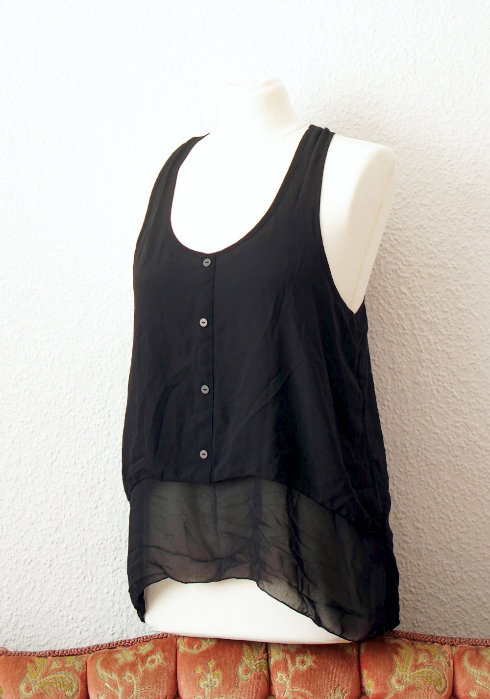 Durchsichtiges Mesh Top Gr. S M Pinup retro Blusentop Technoelfe Tanktop schwarz