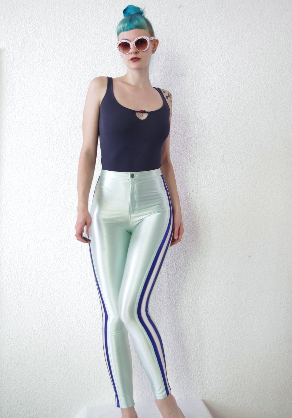 Mintfarbene American Apparel Disco Pants (NP:98€) Gr. M S shiny Streifen Trackpants Leggings 80er