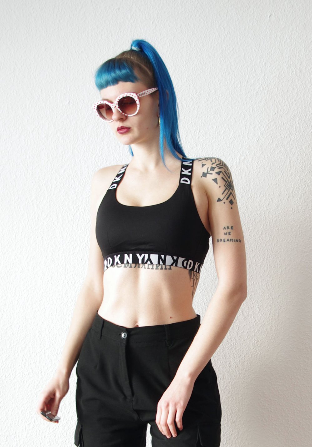 DKNY Logo Track Bralet Crop Top Gr. M 38 Rave Cutouts Technobarbie Festival