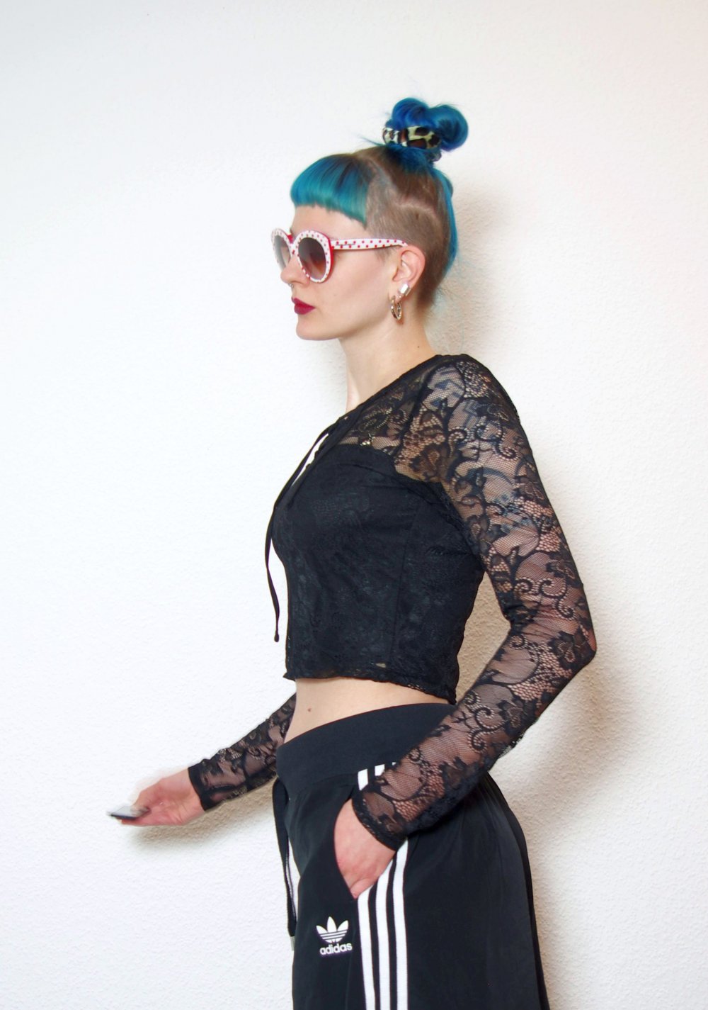 Technoelfen Crop Top Gr. S M Spitzenshirt Langarm Schnürung Goth Lolita