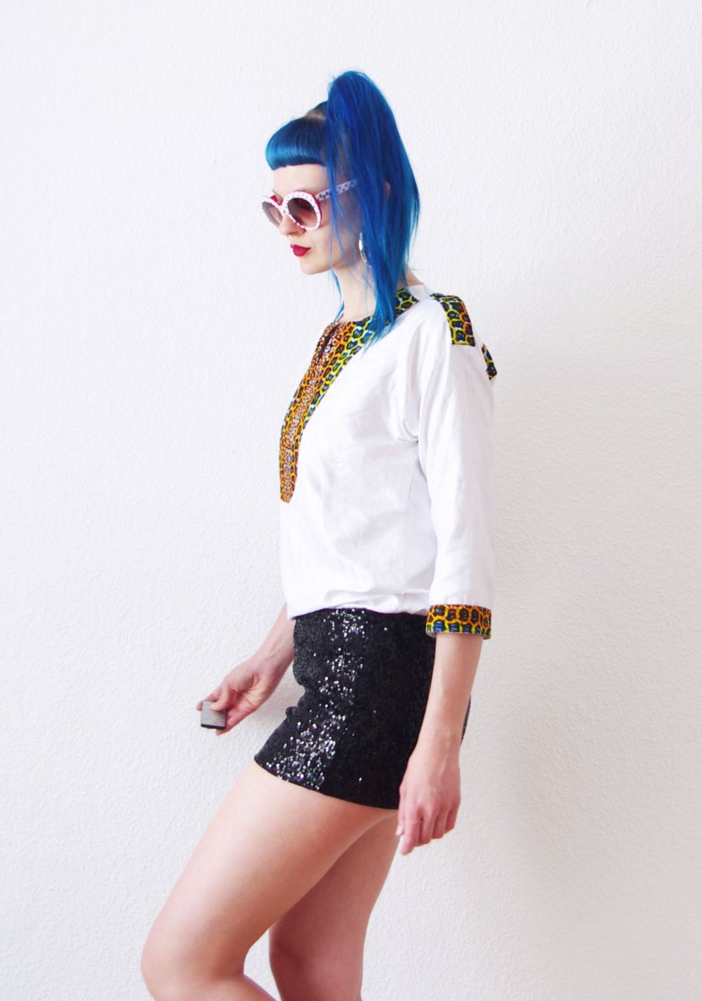 Lockeres Festival Shirt (NP:45€) Gr. M Technoelfe Rave weiß Leomuster bunt Hippie boho