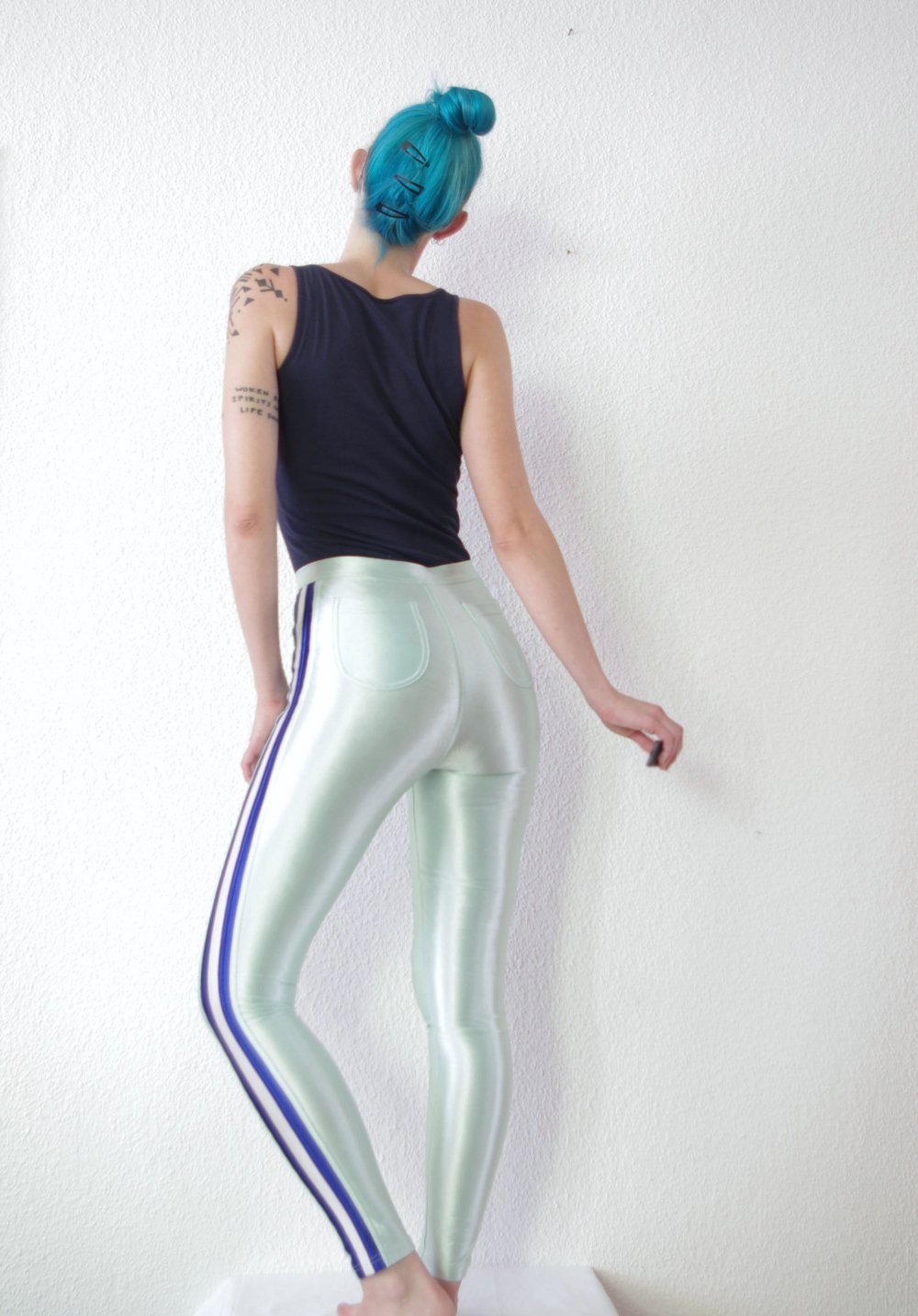 Mintfarbene American Apparel Disco Pants (NP:98€) Gr. M S shiny Streifen Trackpants Leggings 80er