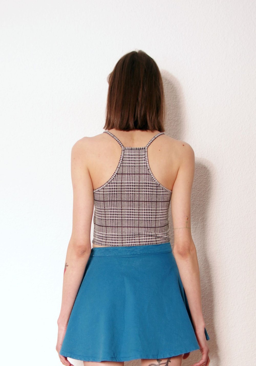 Cami Crop Top Gr. XS S schwarz weiß Rave Festival Technobarbie elegant Hahnentritt