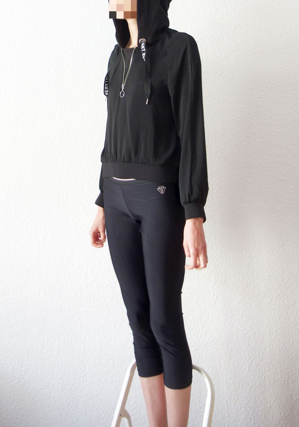 Shiny 3/4 Leggings Gr. S M 38 schwarz weiß Print Running Tights Technobarbie Festival