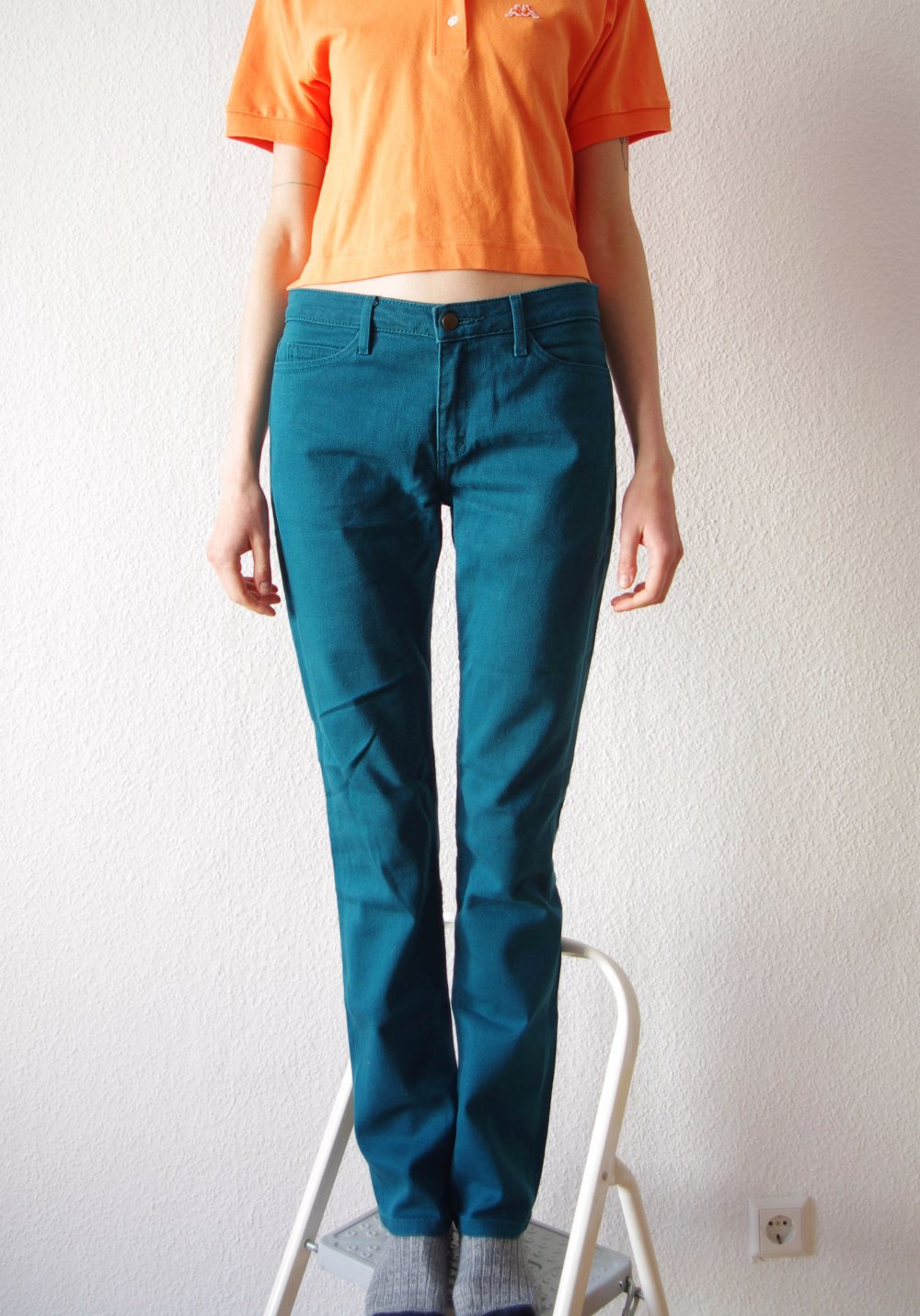 Petrolfarbene American Apparel Jeans Gr. 36/38 Techno y2k Röhrenhose Slim Slack