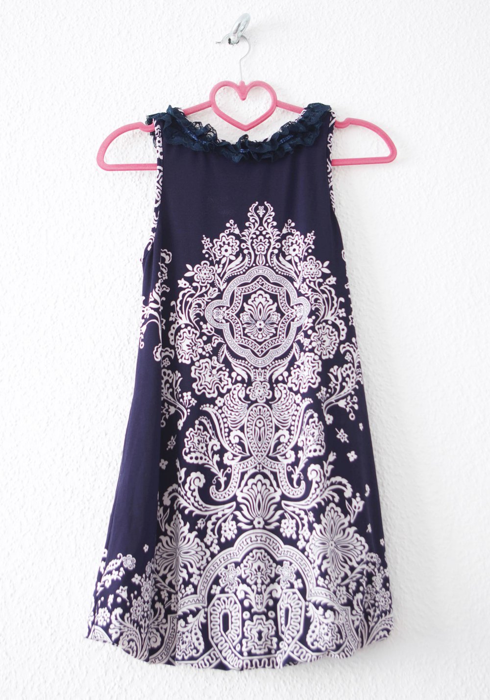 Sommerliches kurzes Kleid Gr. S/M 36 38 40 dunkelblau weiß ethno Muster Hippie