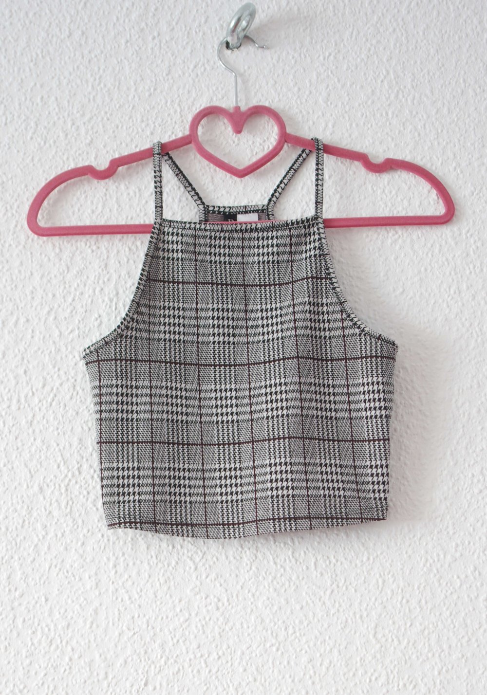 Cami Crop Top Gr. XS S schwarz weiß Rave Festival Technobarbie elegant Hahnentritt