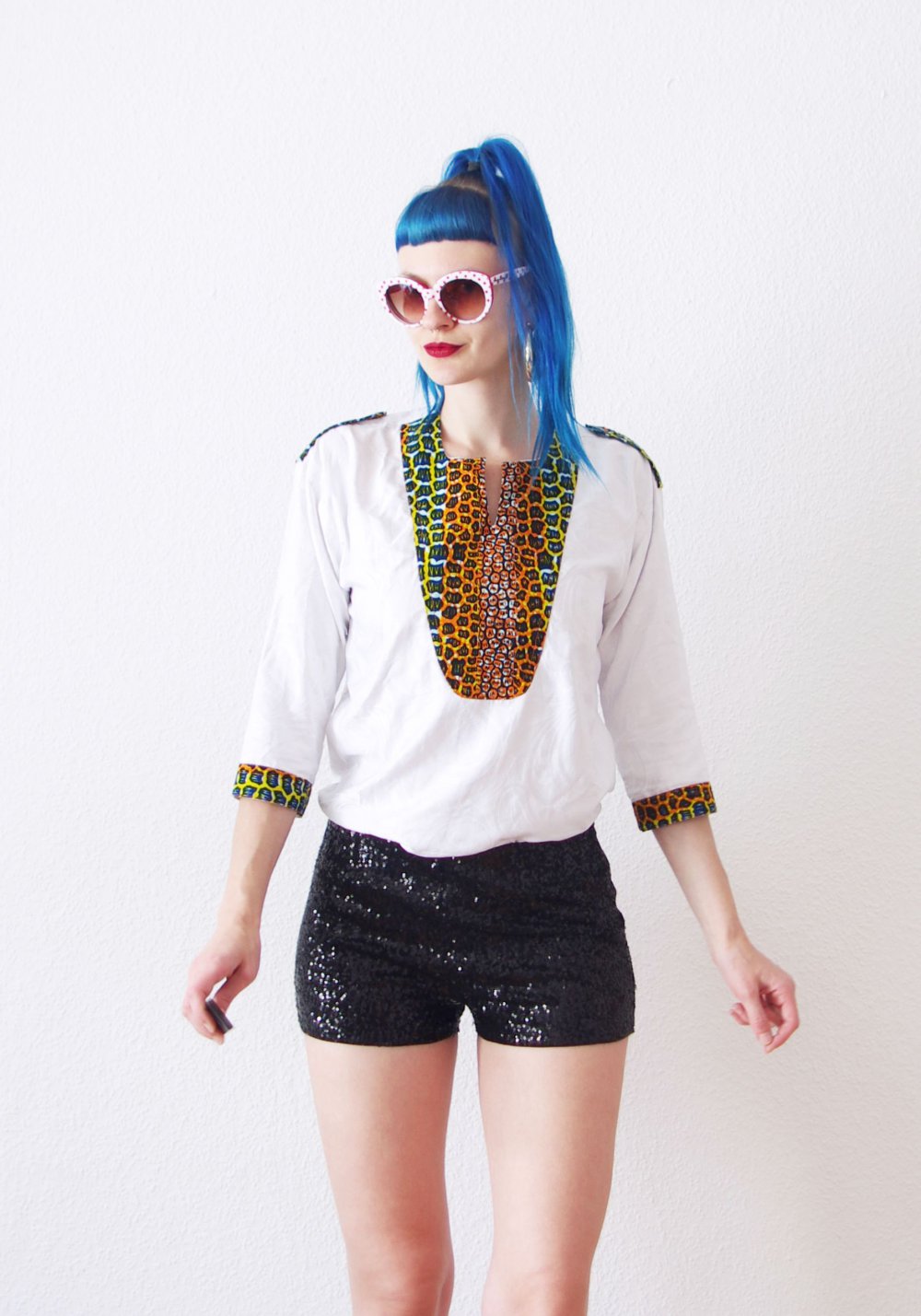 Lockeres Festival Shirt (NP:45€) Gr. M Technoelfe Rave weiß Leomuster bunt Hippie boho