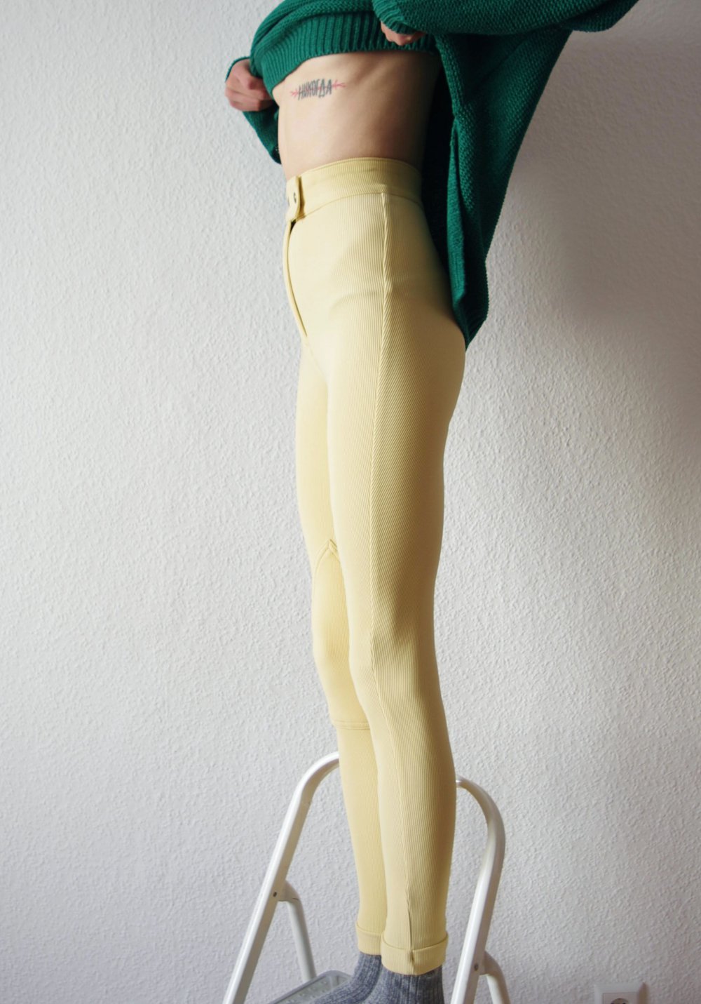 Pastellgelbe American Apparel Ridingpants Gr. XS S Technobarbie Rave Leggings y2k 90er